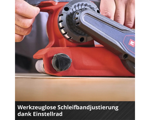Bandschleifer mit Einstellrad zur werkzeuglosen Schleifbandjustierung
