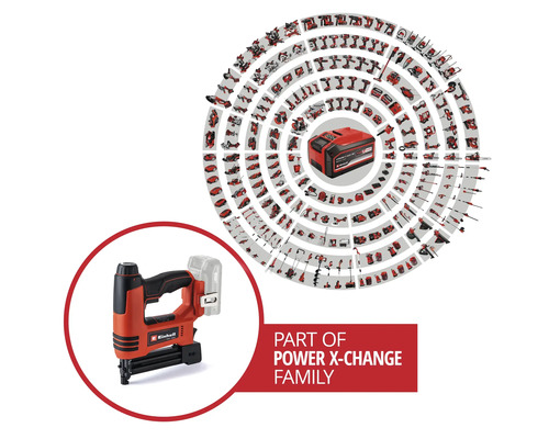 Einhell Elektrotacker und Darstellung aller Geräte der Power X-Change Familie