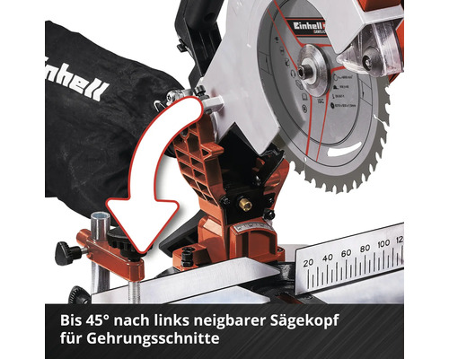Einhell Kapp- und Gehrungssäge mit bis zu 45 Grad neigbarem Sägekopf