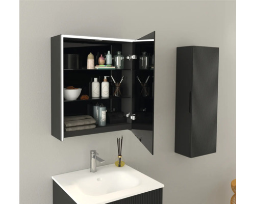 Salle de bains avec lavabo, armoire de toilette et armoire suspendue