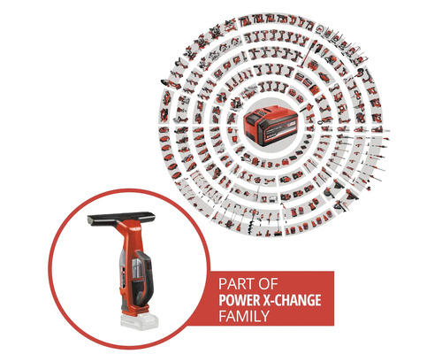 Power X-Change Familie: Fensterreiniger und zugehörige Akku-Produktpalette.