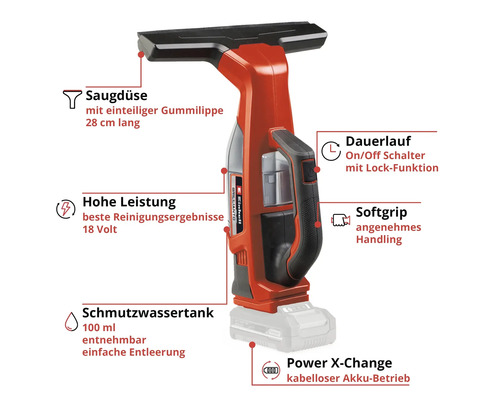 Akkubetriebener Fensterreiniger mit Gummilippe und Schmutzwassertank