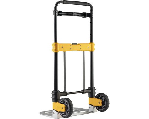 Zusammengeklappter Gepäckwagen mit Rädern und verstellbarem Griff.