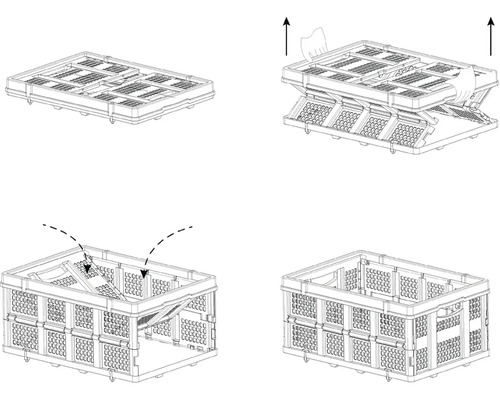Illustration d''un conteneur en plastique pliable à différents stades de pliage