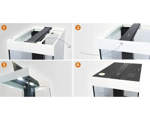 Instructions de montage d''un aquarium avec couvercle en quatre étapes