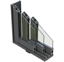 Vue en coupe d''une fenêtre en aluminium avec vitrage multiple