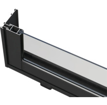 Querschnitt eines schwarzen Aluminiumfensters mit Glas