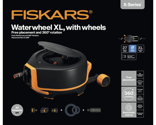 Fiskars Wasserrad XL mit Rädern, freie Platzierung und 360 Grad Rotation