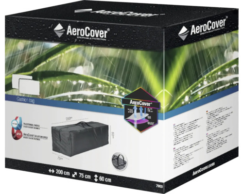 Verpackung einer Kissen-Aufbewahrungstasche der Marke AeroCover, Größe 200 mal 75 mal 60 Zentimeter