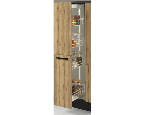 Armoire de cuisine avec tiroir coulissant et bocaux de provisions