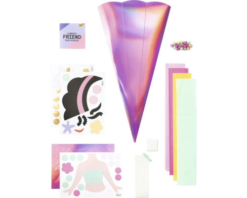 Kit de bricolage pour cornets scolaires avec cône, autocollants, papier et strass