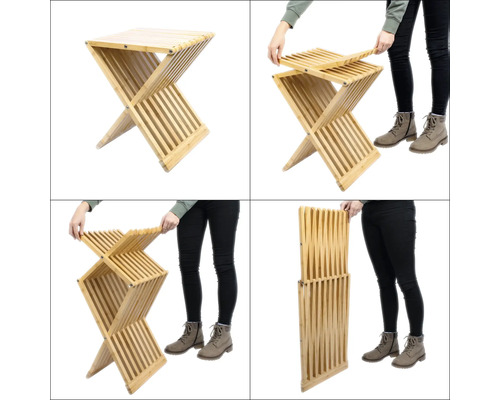 Collage eines zusammenklappbaren Hockers aus Holz
