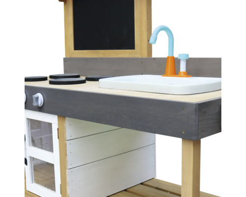 Spielküche mit Herdplatten, Spüle und Tafel