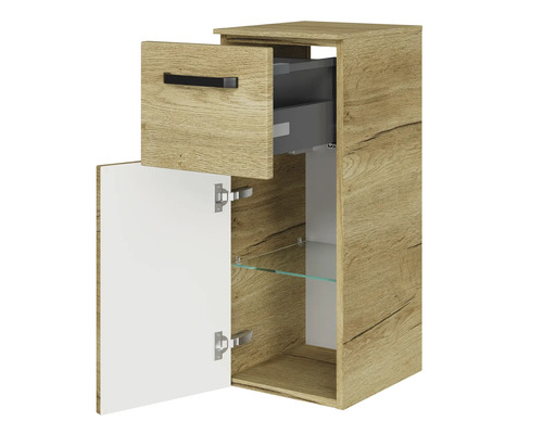 Meuble haut avec tiroir, porte et étagères en verre