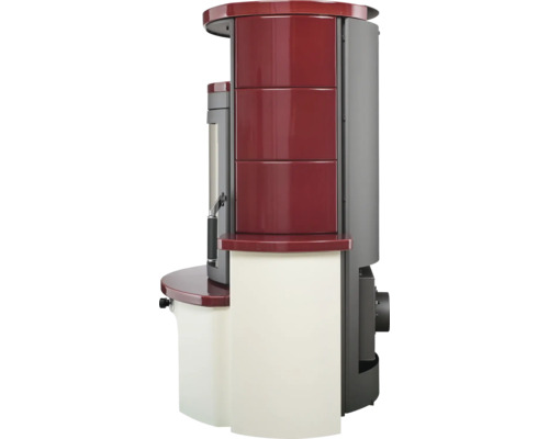 Kaminofen mit dreiteiliger Verkleidung und integriertem Holzfach