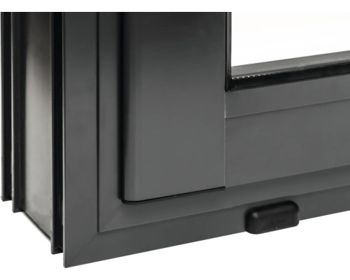 Detailansicht eines grauen Kunststofffensters