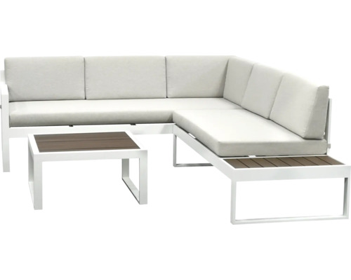 Ensemble salon de jardin avec canapé d''angle et table basse