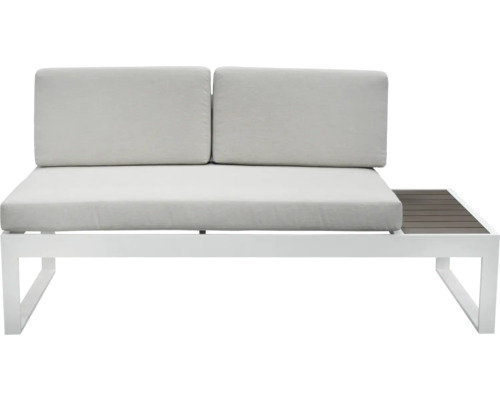 Canapé de jardin avec deux places assises, cadre blanc et espace de rangement latéral