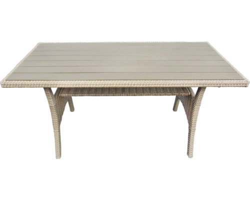Table de jardin rectangulaire avec cadre en rotin et plateau