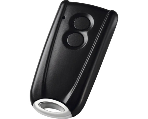 Télécommande noire avec deux boutons et porte-clés