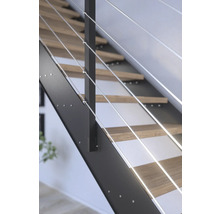 Pertura Wangentreppe Libra Eiche rustikal ohne Setzstufen Pulverbeschichtet Seitenwange Anthrazit gerade 85 cm 16 Stufen / 17 Steigungen Stabgeländer