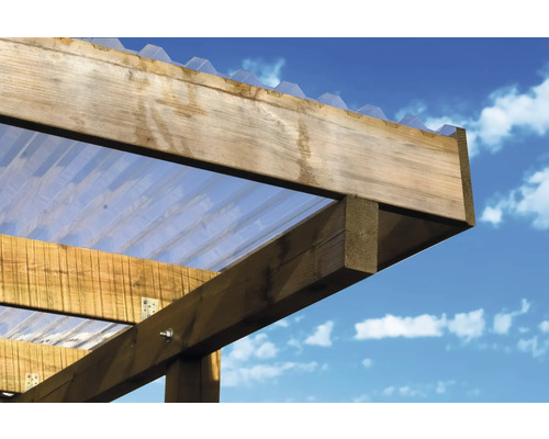 Construction en bois avec plaque ondulée transparente comme toit