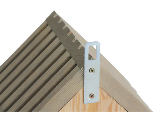 Vue détaillée d''une maison en bois avec suspension métallique et vis