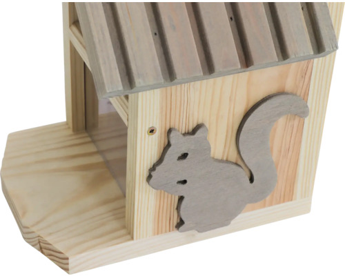 Eichhörnchenfutterhaus aus Holz mit Eichhörnchenmotiv