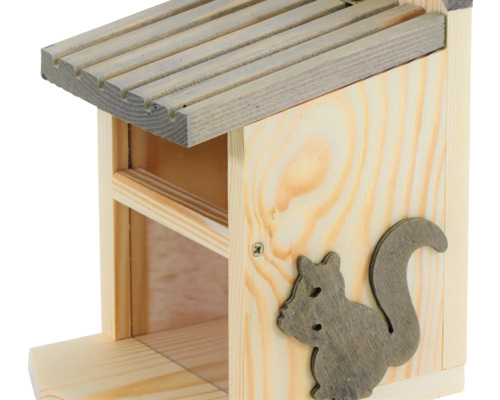 Mangeoire en bois pour écureuils avec décoration écureuil