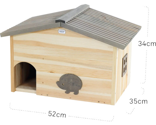 Maison pour hérissons en bois avec toit et entrée