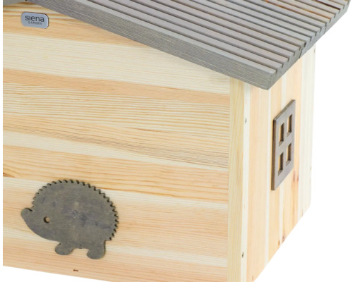 Maison à hérisson en bois avec toit, fenêtre et application hérisson