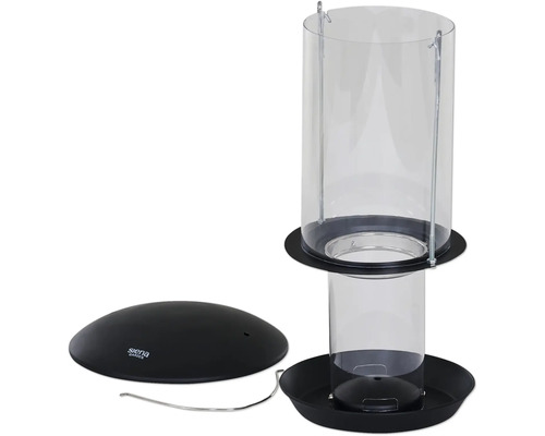 Mangeoire pour oiseaux avec silo d''alimentation transparent et toit noir