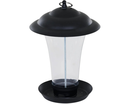 Mangeoire à oiseaux avec réservoir transparent et toit noir