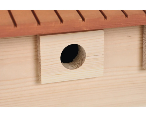 Vue détaillée d''un nichoir avec un trou d''entrée rond