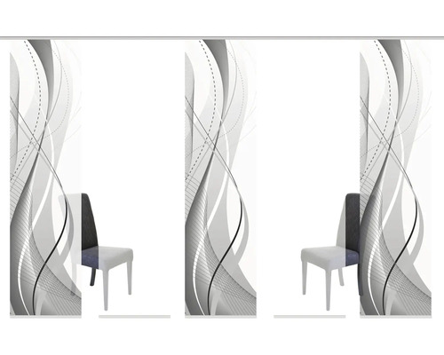 Schiebegardinen mit abstraktem Muster im Raum