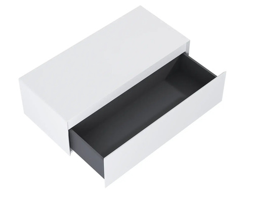 Meuble sous-vasque blanc avec tiroir ouvert