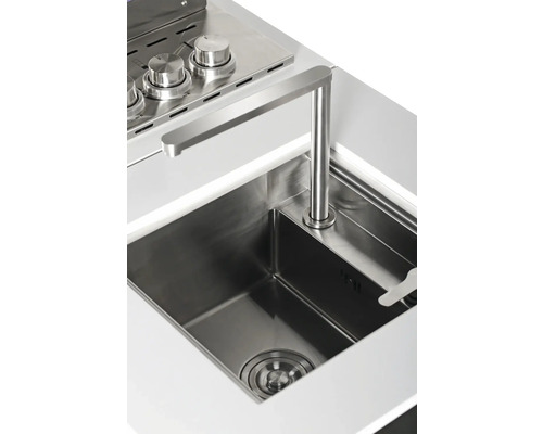 Évier en acier inoxydable avec robinet pour cuisine extérieure