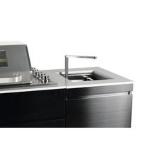 Vue détaillée d''une cuisine extérieure avec évier et robinet