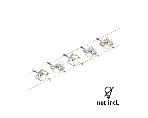 Seil-Lichtsystem mit fünf Strahlern. Leuchtmittel nicht enthalten.
