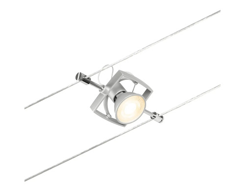 Silberfarbene Seilleuchte mit einem Lichtpunkt.