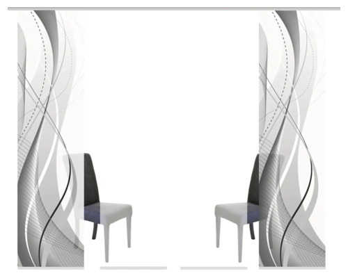 Deux panneaux japonais avec motif abstrait et deux chaises