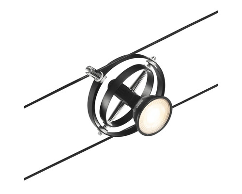 Spot sur câble noir fixé sur deux câbles noirs