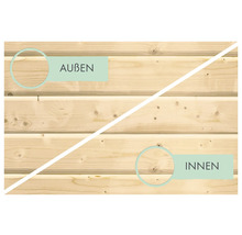 Holzwand mit Darstellung der Außen- und Innenseite