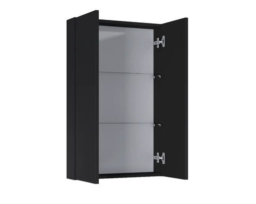 Offener Badezimmerschrank mit drei Glasböden