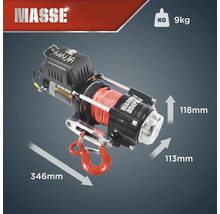 Elektrische Seilwinde mit den Massen 346 mm, 118 mm und 113 mm, Gewicht 9 kg