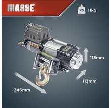 Masse Elektrowinde mit den Maßen 346 mm Länge, 118 mm Höhe und 113 mm Breite, Gewicht 11 kg