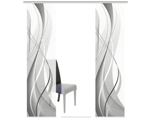 Panneau coulissant avec motif abstrait et chaise