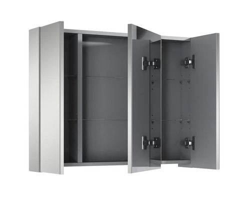 Offener Spiegelschrank mit drei Türen und Einlegeböden