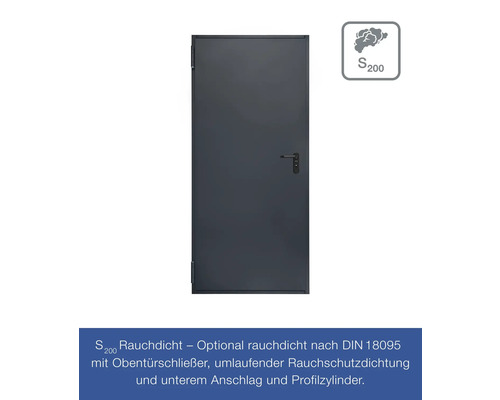 Rauchschutztür mit Türgriff und Rauchdichtheitszeichen S200