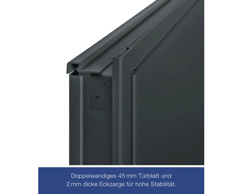 Detailansicht einer stabilen, doppelwandigen 45 Millimeter Tür mit 2 Millimeter Eckzarge.